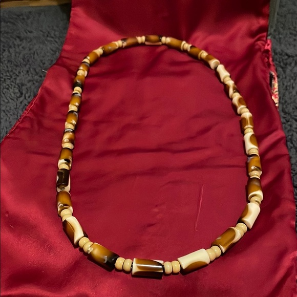 Hand Crafted Jewelry - Hand Crafted Brown and Cream Necklace with Organic Beads